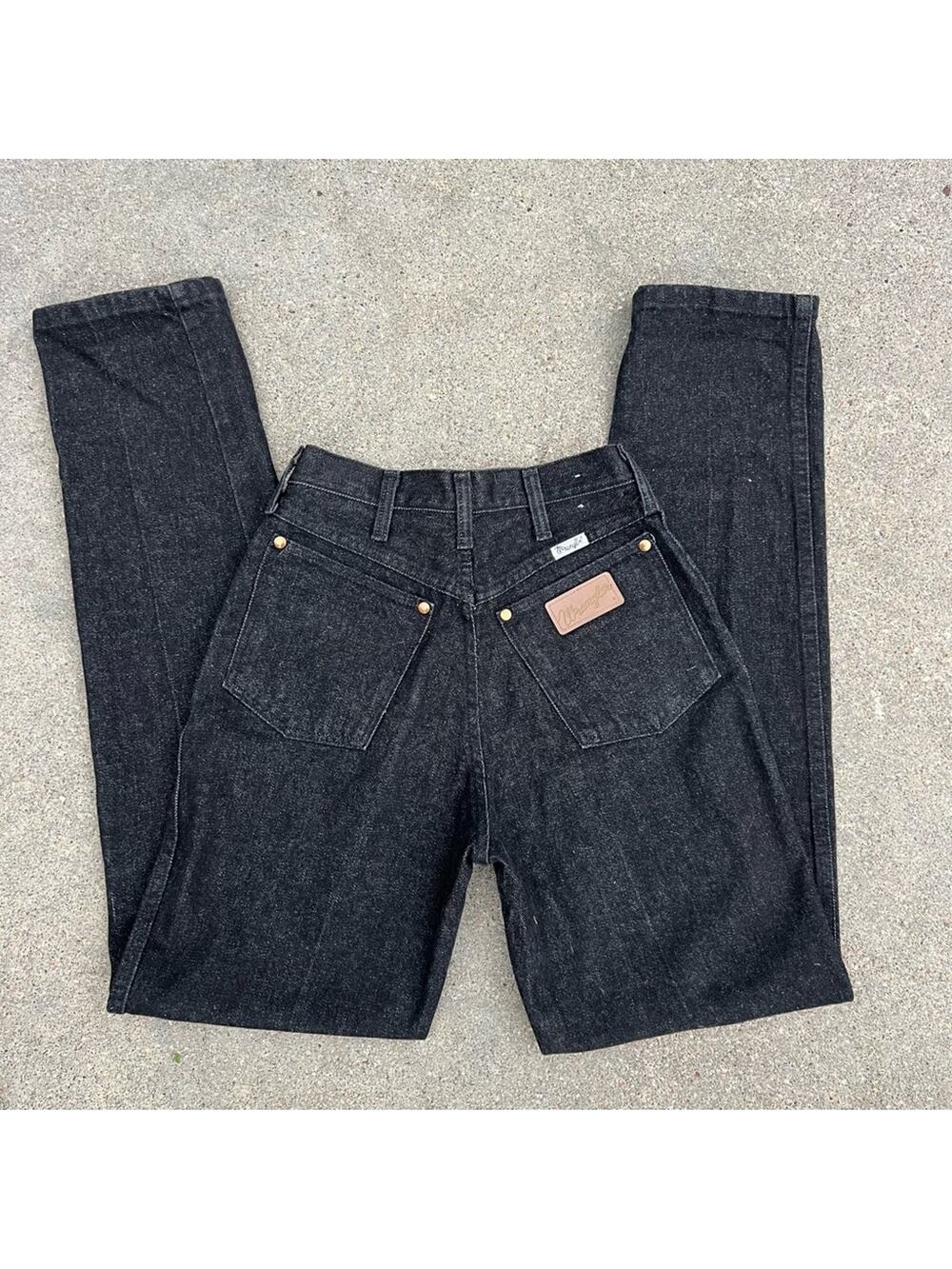 Vintage 80s Wrangler Black High Rise Wedgie Cowgirl Western Jeans 25x36